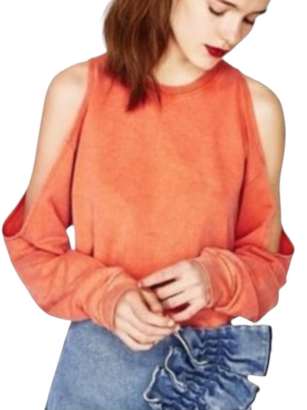 Cold-Shoulder Orange Sweatshirt